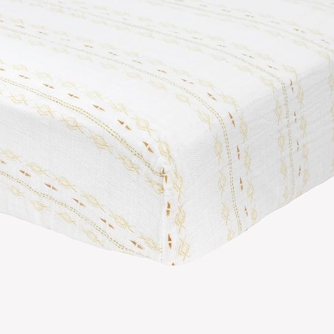 Little Unicorn Premium Crib Sheet | Breathable & Super-Soft Muslin Fabric (Gold Diamond-Stripe)