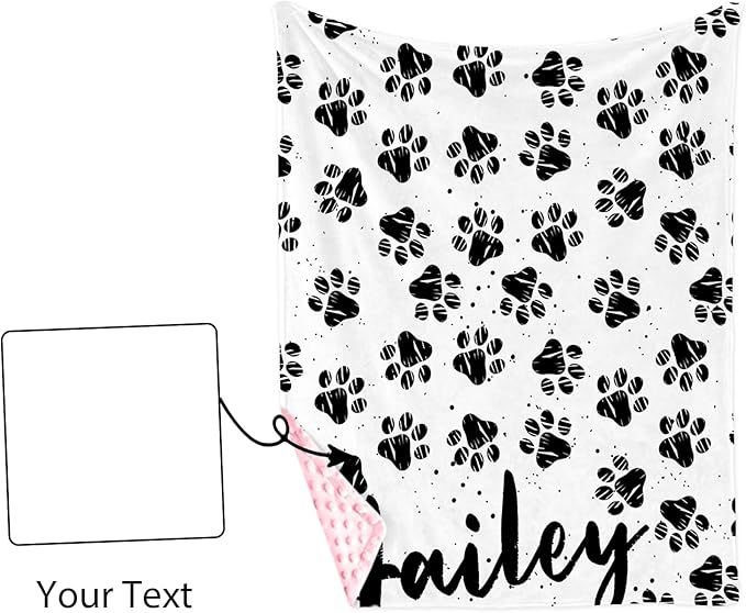 Personalized Baby Blankets for Boys Girls, Custom Name Dog Paws Pattern Baby Blanket, Soft Minky Dot Blanket for Newborns and Toddlers, Ideal for Baby Showers Christmas Brithday Gifts