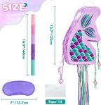 WERNNSAI Foldable Mermaid Piñata - Pull String Mermaid Birthday Party Supplies Mermaid with Blindfold Bat and Tassels Mermaid Party Decoration Games Folding Purple Mermaid Piñatas for Classroom Game