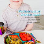 Ahimsa Stainless Steel Plates for Kids - Divided Plates for Toddlers, Pediatrician Designed, Non Toxic Toddler Plate, BPA Free & Dishwasher Safe (Rainbow Set of 4)