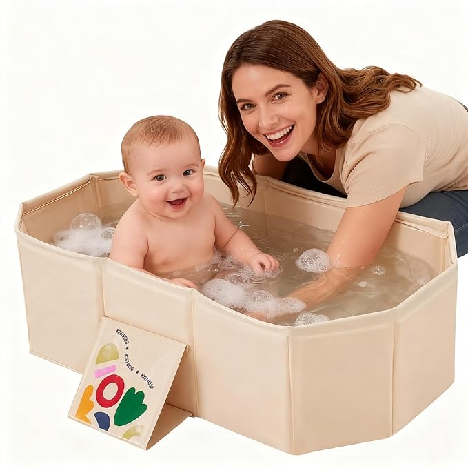 Foldable Baby Bathtub, RONBEI Collapsible Baby Bath Tube Portable Toddler Newborn Bathtub for Shower, Newborn Infant Bathtub with Non-Slip Base