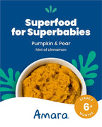Amara Organic Baby Food - Stage 2 - Pumpkin Pear - Baby Cereal to Mix With Breastmilk, Water or Baby Formula - Shelf Stable Baby Food Pouches Made from Organic Fruit and Veggies - 10 Pouches, 3.5oz Per Serving