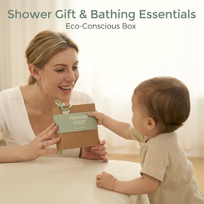 Momcozy Soft & Absorbent Baby Washcloths - 4 Layer Design| Medium Thickness| Premium Cotton for Newborns' Skin-Great for Bathing, Wiping & on-The-go Use, Shower Gift and Essential(5 Pack, 10x10 inch)