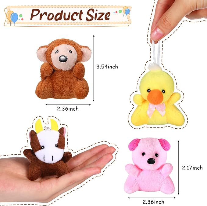 Zhanmai 100 Pcs Mini Plush Stuffed Animal Bulk Small Animal Toys Keychain Party Favors Easter Egg Stuff for Kids Birthday Valentine Carnival Classroom Prizes Gift Goodie Bag Filler(Cute Style)