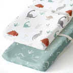 BROLEX Changing Pad Covers for Baby: Boy Girls Ultra Stretchy Soft 2 Pack, Cute Dinosaurs