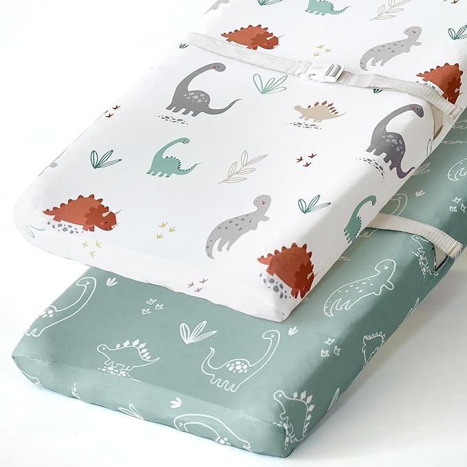 BROLEX Changing Pad Covers for Baby: Boy Girls Ultra Stretchy Soft 2 Pack, Cute Dinosaurs