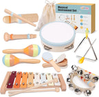 Baby Musical Instruments Set - Montessori Wooden 18 Month Old Baby Musical Toys, Toddler Percussion Instruments Xylophone Maracas Tambourine for Kids, 2 3 4 Year Old Baby Girls Boys Birthday Gifts