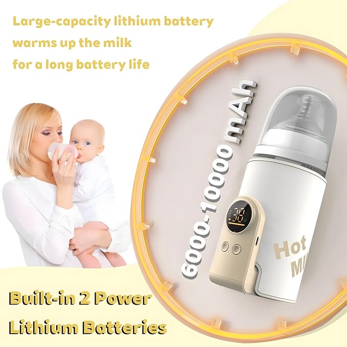 Portable Bottle Warmer for Breast Milk & Water, Portable Milk Warmer for Travel Portable Bottle Warmer with Fast Heating & Long Battery Life to Meet Your All-Day Needs (8000 mAh)