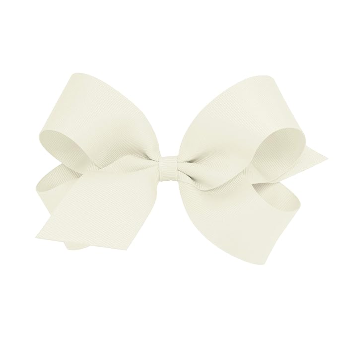 Wee Ones Girls' Plain Wrap Classic Grosgrain Hair Bows on a WeeStay No-Slip Hair Clip, Handmade, Large, Antique White