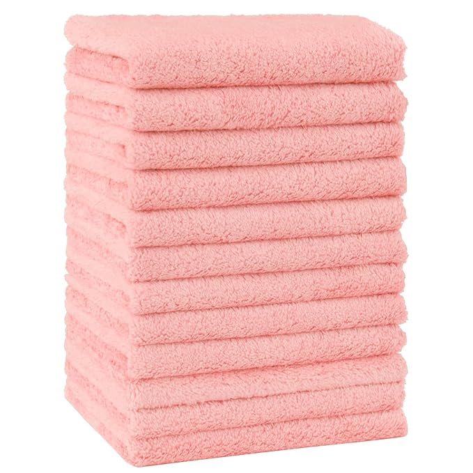 HOMEXCEL Baby Washcloths 12 Pack-Microfiber Coral Fleece Baby Bath Face Towel 7 x 9 Inch Extra Absorbent Soft Burp Cloth and Wash Cloths for Newborn-Infants and Toddlers-Gentle On Sensitive Skin,Pink
