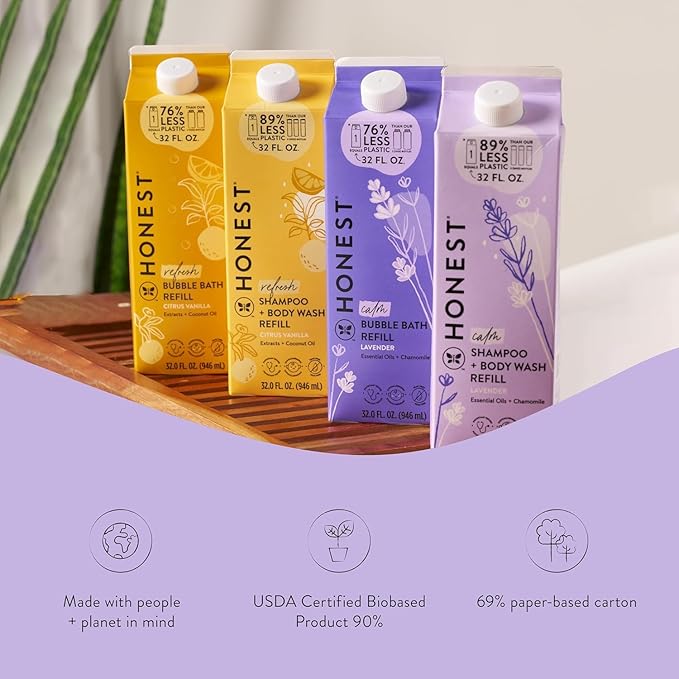 The Honest Company Foaming Bubble Bath Refill Carton | Gentle for Baby | Naturally Derived, Tear-Free, Hypoallergenic | Lavender Calm, 32 fl oz