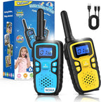 Wishouse Walkie Talkies for Kids Rechargeable Long Range,Xmas Birthday Gift for 4 5 6 7 8 9 Year Old Boys Girls,Hiking Gear Camping Games Cool Toys with NOAA,SOS Siren,Lamp,Lanyards,2 Pack Blue Yellow
