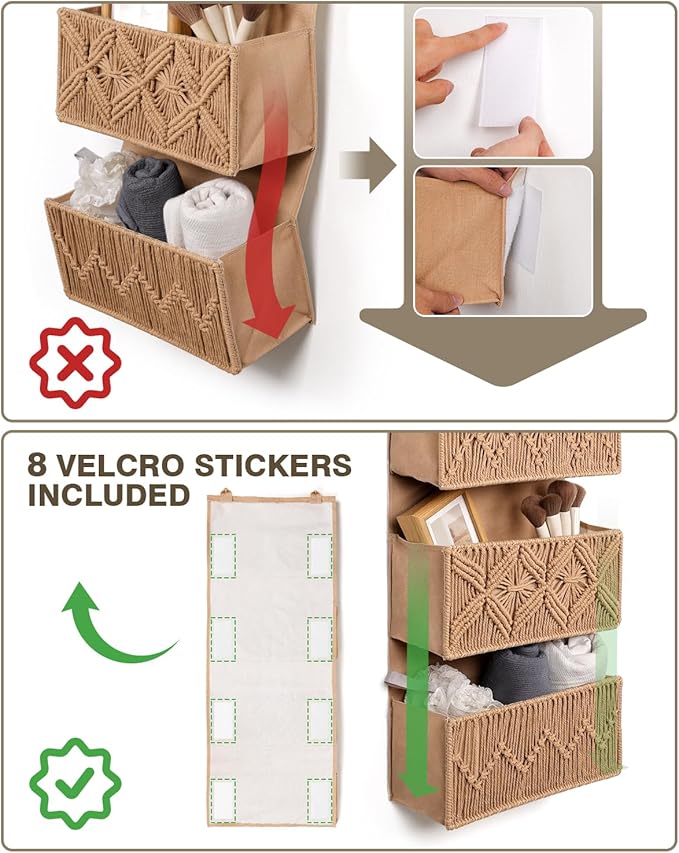 ANTIS'S HOME Nursery Over The Door Organizer Boho Decor Nursery Storage with 4 Large Woven Pockets, Macrame Nursery Organizers and Toys Storage, Behind Door for Bathroom, Bedroom, Brown