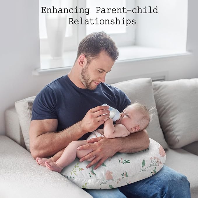 Little Grape Land Nursing Pillow, Soft 100% Cotton Breastfeeding Pillow with Breathable Muslin Cotton Removable Cover, Pink Bunny Breast Feeding Pillows for Babies 0-12 Months with Protective Zipper