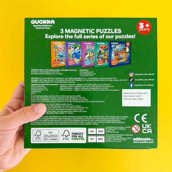 QUOKKA Travel Magnetic Puzzles for Toddlers 3 – 30+Pcs Dino Game with Extra-Long Play Book – Fun Travel Game Toy for Kids Ages 3-5 – Strong Magnets for Car Activities – Fun Toddler Puzzle Ages 3-4