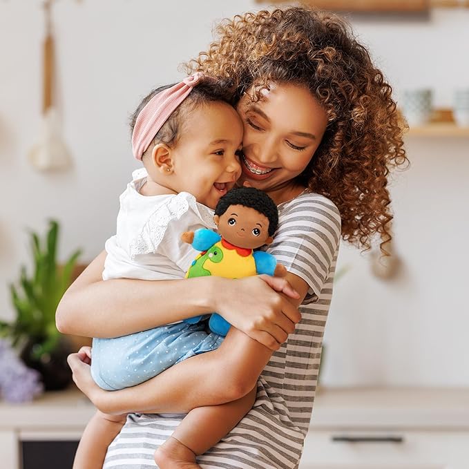 OUOZZZ 10" Soft Black Boy Baby Doll for 1 Year Old - Dinosaur Toys for 1 Year Old Birthday Christmas Plush Gift for Toddler Adorable First Buddy Doll