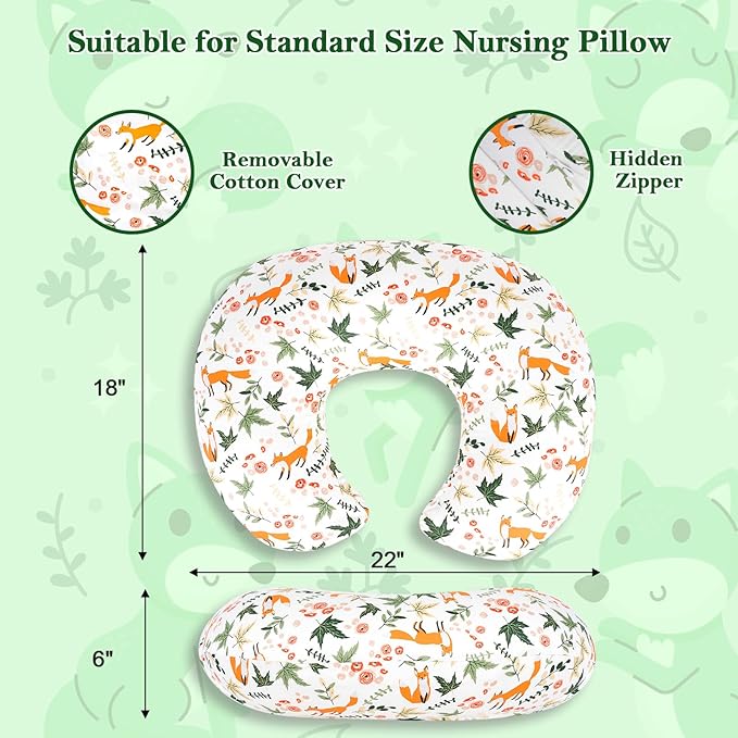 Nursing Pillow Covers – Soft Breathable Cotton, Fits Standard Breastfeeding Pillows, Washable & Hypoallergenic for Newborn Baby Girls & Boys,Cover Only (1 Pcs, Fox)