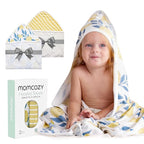 Momcozy Hooded Baby Towel, 2 Pack Baby Bath Towel Set with Large 35 X 35 Inch, Super Soft Cotton and Hooded Towel for Newborn, Toddler and Kid, Lemon Leaves