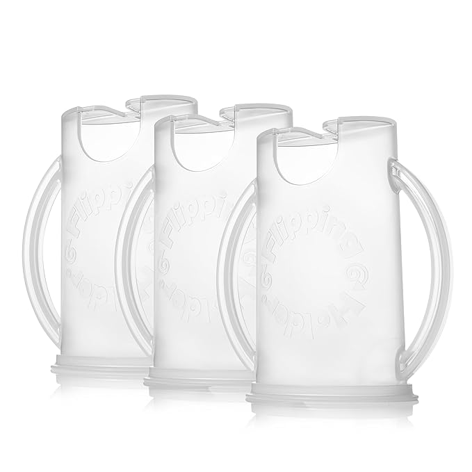 Flipping Holder Squeeze Proof Food Pouch Holder for Toddlers, Babies, Kids, Mess Free No Squeeze Juice Box Drink Holder with Easy Grip Handles and Lid - Made in USA (White 3 Pack)