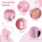 HONEY JOY Kids Kitchen Playset, Wooden Play Kitchen for Toddlers, Microwave, Range Hood, Ice Maker, 18 Cooking Accessories, Little Chef Pretend Play Toy Kitchen Set, Gift for Boys Girls, Dark Pink