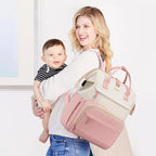 LOVEVOOK Diaper Bag Backpack, Baby Bag with Changing Station, Large Diaper Backpack for Moms Dads, Waterproof Leather Accents Baby Boy and Girl Bag for Travel Baby Essentials, Pink-Beige