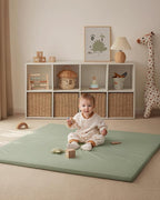 Blissful Diary Vegan Leather Baby Play Mat, 47x47 Thicken Foam Cushioned & Waterproof Playpen Mat for Infants and Toddlers, Stylish and Just Wipe-Clean Playmat for Baby Play on Floor, Light Green