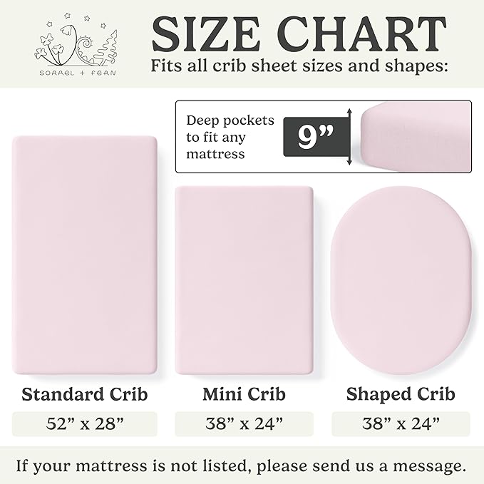 Sorrel + Fern Crib Sheets Neutral - Fitted Baby Crib Sheets Bed for Girl Boy - 2 Pack Standard & Toddler Mattress (Unicorn Blossom) - Buttery Soft Organic Cotton Blend