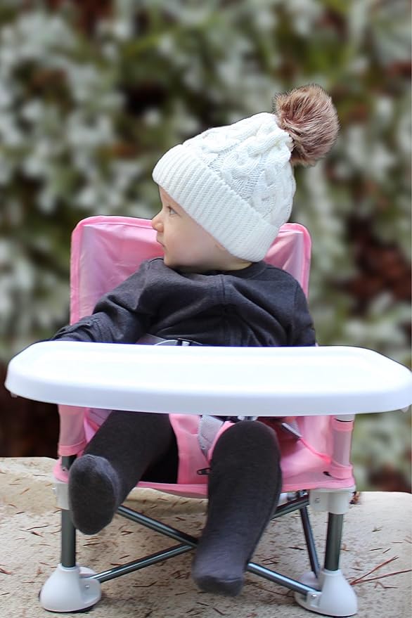 PandaEar Portable Baby Seat Travel| Compact Fold with Straps for Indoor/Outdoor Use| Great for Camping, Beach, Lawn |Toddlers, Kids, Boys, Girls (Pink)