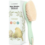 Wooden Baby Hair Brush - Cradle Cap Baby Brush with Soft Goat Bristles, Perfect Gentle Scalp Newborn Comb for Infant, Girls, Boys, Bath Essentials (Sage, Oval)
