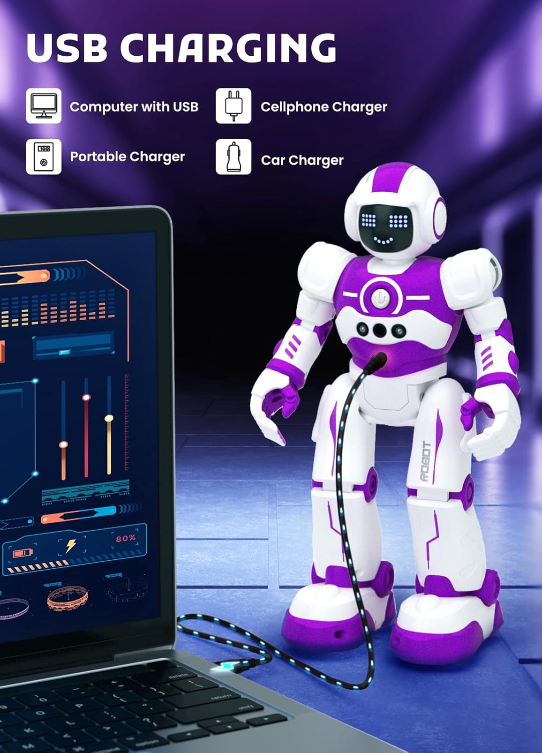 Robot Toys for Kids,Programmable Remote Control Smart Walking Dancing Robot Toy with Gesture & Sensing for Age 4 5 6 7 8 9 10 Year Old Boys for Birthday Present,Purple