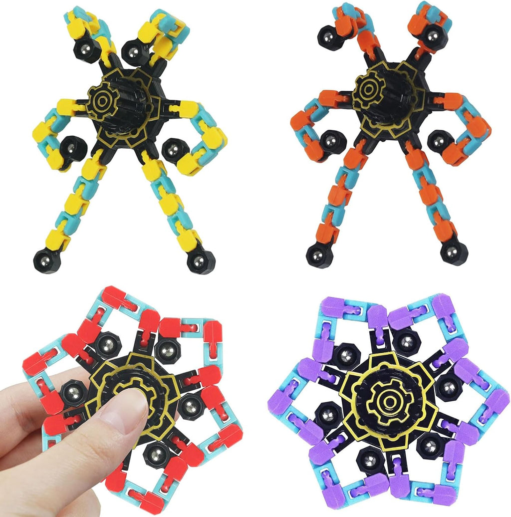 Transformable Fidget Spinners 4 Pcs for Kids Adults, Stress Relief Fidget Sensory Toys for Boys and Girls, DIY Fidget Spinners for ADHD Autism Birthday Party Favors, Gifts, Classroom Supplies Prizes