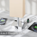 Touch Bedside Table Lamp for Nightstand - 3-Way Dimmable Night Lamp with USB A + Type C Charging Ports and Two AC Outlets, Small Desk Light with E26 LED Bulb for Bedroom Living Room Dorm Office