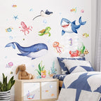 Supzone Under The Sea Wall Decals Ocean Whale Shark Turtle Seaweed Wall Stickers for Kids Toddlers Bedroom Living Room Baby Nursery Wall Decor