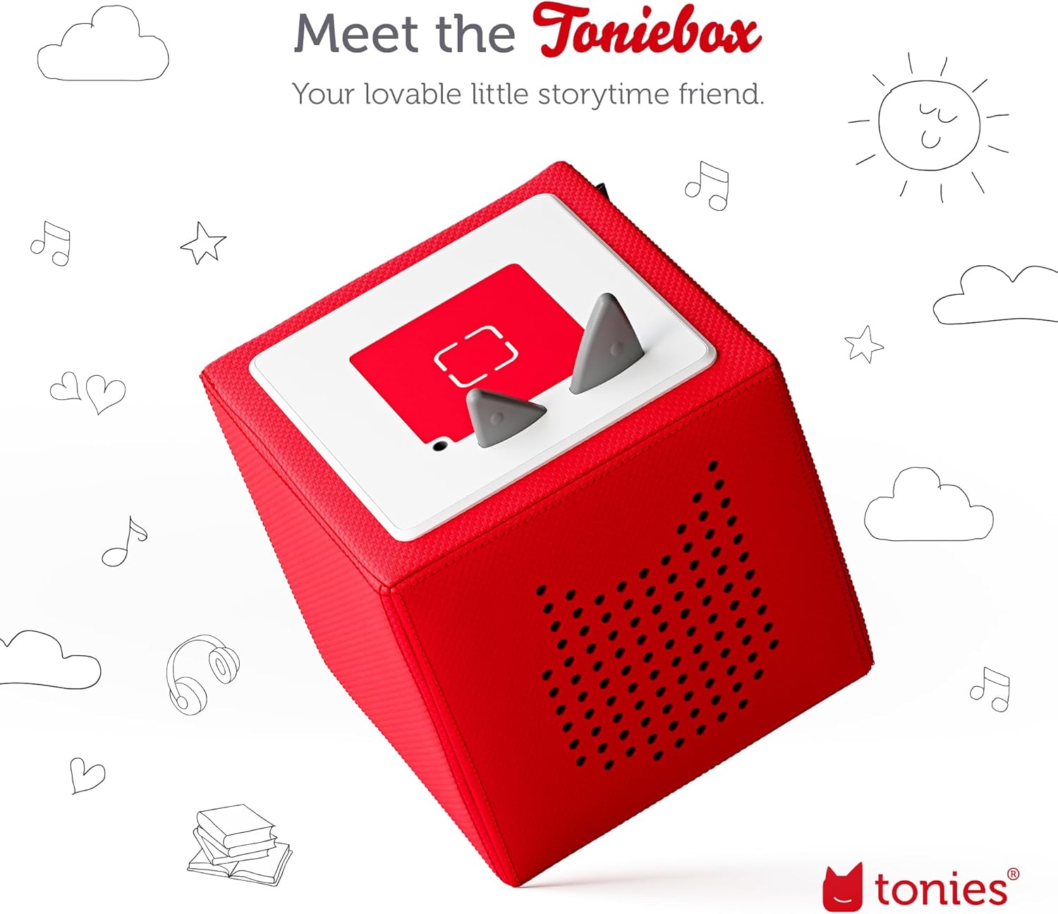 Tonies Toniebox Audio Player Starter Set with Spidey, Ghost-Spider, Spin, Black Panther, and Playtime Puppy - Ages 3+, Listen, Learn, and Play with One Huggable Little Box - Red