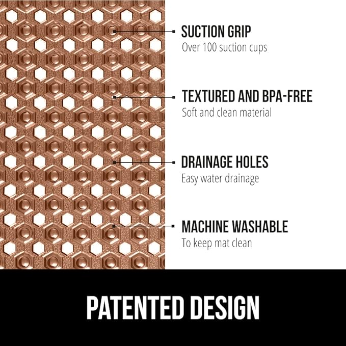 GORILLA GRIP Patented Square Shower Stall Mat, Small Bathtub Floor Mats for Stand Up Showers with Suction Cups and Drainage Holes, Machine Wash, Soft on Feet, Bathroom Accessories 21x21 Inch, Brown