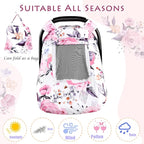Floral Baby Carseat Cover Girls, Pea Pod Infant Car Seat Covers Canopy for Newborn with 2 Layers Windows of Breathable Mesh/Fabric, Lightweight Polyester/Minky Dot Backing, Snug Fit Most Baby Car Seat