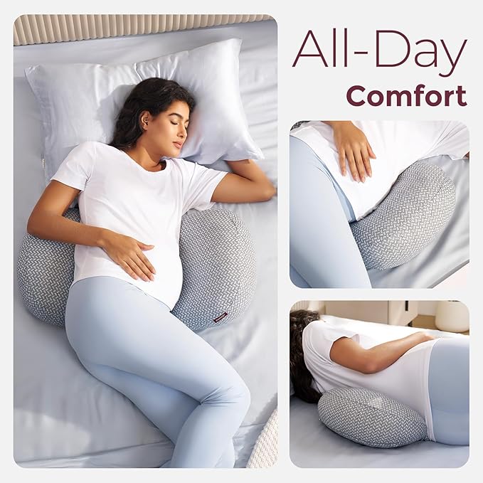 Momcozy Portable Pregnancy Pillow –Memory Foam W Shaped Maternity Great Support for Side Sleepers, Adjustable Travel Wedge Pillow for Back, Belly, and Hip Relief, Ideal for Pregnant Women, Grey