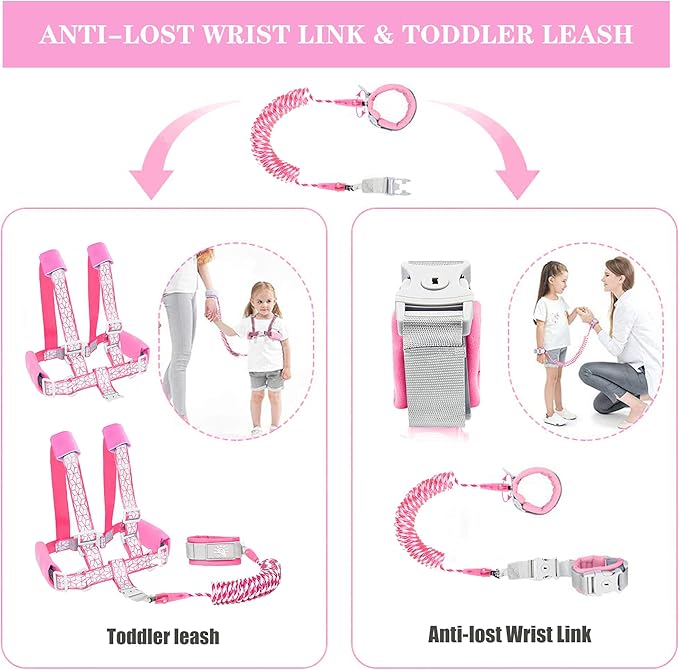 Toddler Leash -Anti Lost Wrist Link for Toddlers -Toddler Harness with Lock for Kids,Baby Leash,Leash for Toddlers,Wrist Leashes,Child Leashes for Toddlers,Upgrade with Reflective Tape Liner for Kids