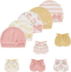 Baby Hat and Mittens Set Cotton Newborn Baby Hats Caps for Boys and Girls, 0-6 Months