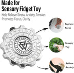 FREELOVE Metal Fidget Spinner, Viking Pirate Haptic Gyro, Heavy Stainless Steel Hand Spinning, Small Round Gear Fidget Block, Premium Bearing Silent Long Spinning for Adults Anxiety Cool, Silver