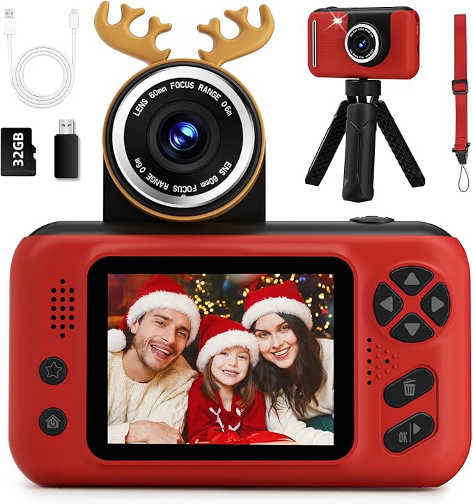 Kids Camera Girls for 3 4 5 6 7 8 9 Years Old Girls,1080P HD Video Selfie Camera with 32G SD Card Kids Digital Camera Toys for Toddler Birthday Gifts Red