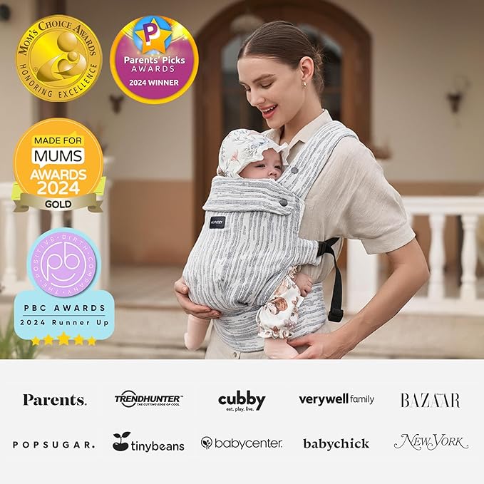 Momcozy Herihuge Baby Carrier - Crafted with Charming Jacquard Weaving, Durable, Stylish and Elegant, All-Day Comfort for Moms, Time Heritage Beige