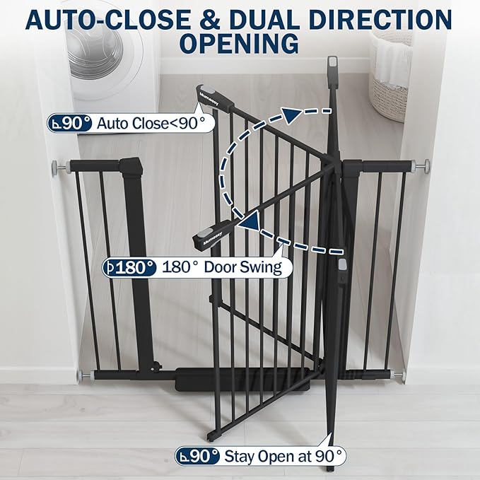 Baby Gate with Door, 26-40" Auto Close Dog Gate Indoor for Stairs Doorways, Easy Install Pressure Mounted Pet Gate, Easy Walk Through Child Safety Gate for The House, Black