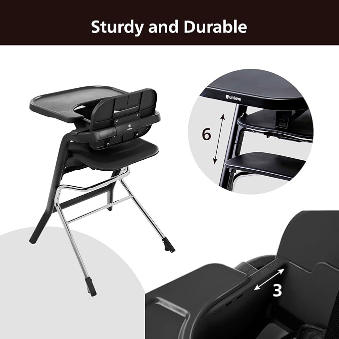 Unilove Grow with Me 2-in-1 Baby High Chair – Adjustable Toddler Chair with Baby Set, Removable Harness, One-Hand Seat & Footrest Adjustment, for Ages 6-60 Months - Truffle Black