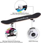 WhiteFang Skateboards for Beginners, Complete Skateboard 31 x 7.88, 7 Layer Canadian Maple Double Kick Concave Standard and Tricks Skateboards for Kids and Beginners