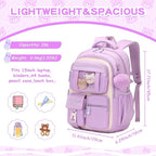 Kids Backpack for Girls School Bags for Middle School Students Book Bag for Elementary Primary Kawaii Ita Backpack, Purple and Beige