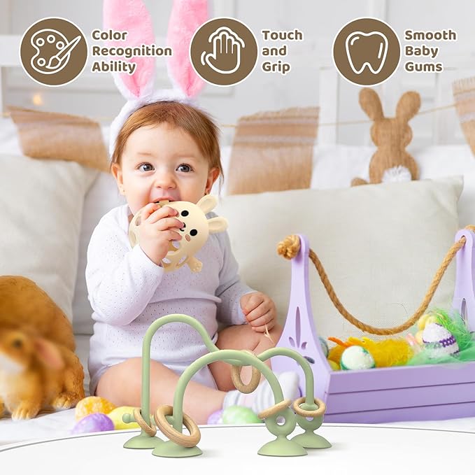 Baby High Chair Suction Toys Teething Chew - Baby Teething Toys Silicone Teethers Table Toys, Food Grade Silicon for 6 12 18 Months (GreenCream)