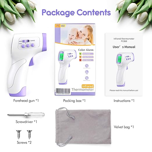 Thermometer for Baby and Adults, KKmier No Touch Forehead Thermometer, Digital Thermometer with Fever Alarm, 2s Accurate Instant Reading, 99 Sets Memory