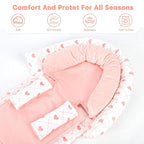 Infant Car Seat Insert, HNHUAMING Baby Car Seat Head & Body Support with 2 Strap Pads, Ultra Soft Newborn Preemie Carseat Insert Cushion for Girls Boys, Fits Car Seat, Stroller, Swing, Bouncer, Pink