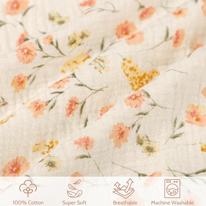 SWESEN Muslin Nursing Pillow Cover, Soft Removable Cover for Breastfeeding Pillows, Pillow Slipcover for Baby Boys and Girls, Comfortable & Breathable, Flower, Washable (Only Cover)